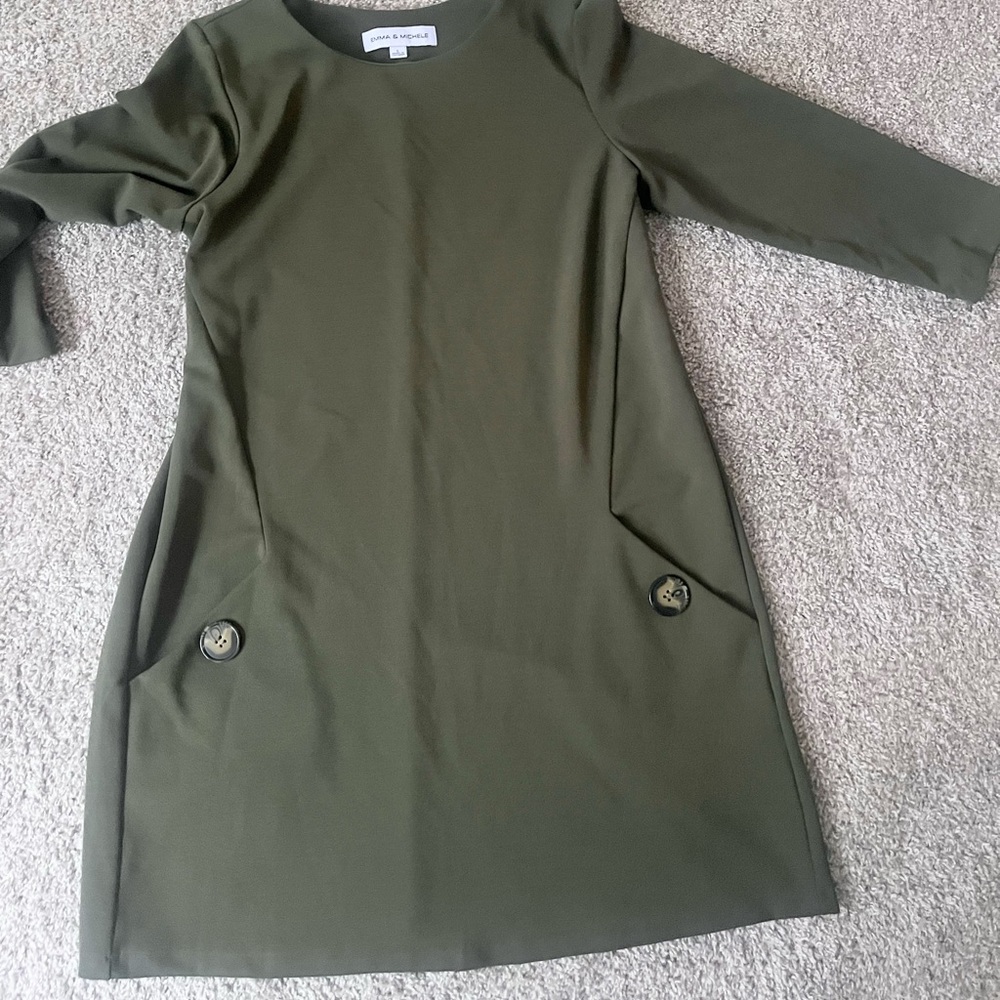 Emma & Michele Long Sleeve Olive Dress